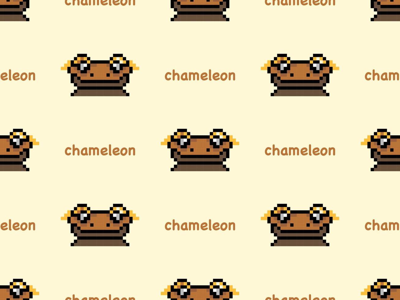 Chameleon cartoon character seamless pattern on yellow background.Pixel style vector
