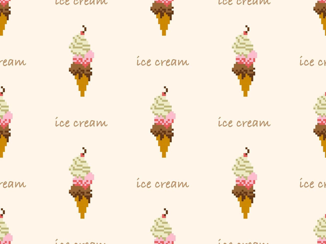 Ice cream cartoon character seamless pattern on yellow background vector