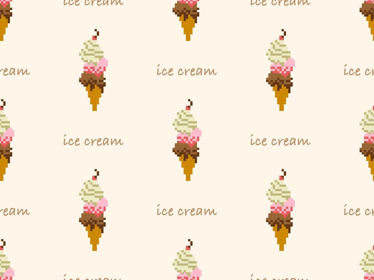 Ice cream cartoon character seamless pattern on yellow background vector