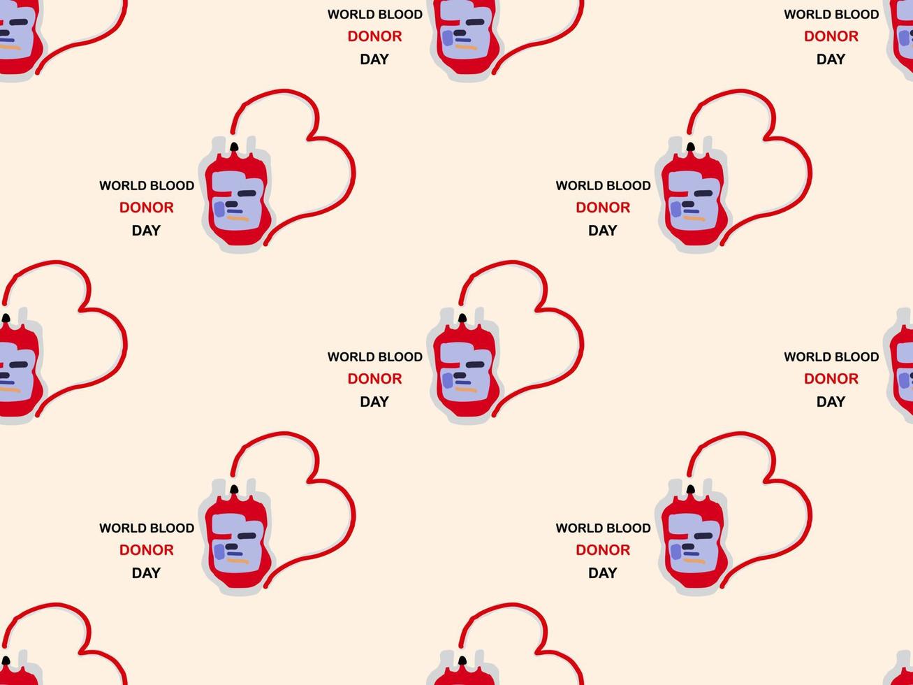 Blood donor day  seamless pattern on yellow background. vector