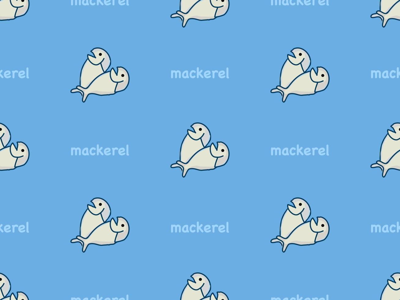 Mackerel cartoon character seamless pattern on blue background. vector