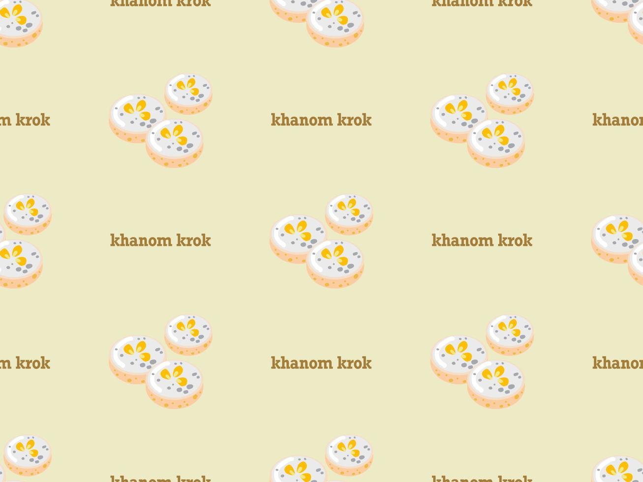 khanom krok cartoon character seamless pattern on yellow background. vector