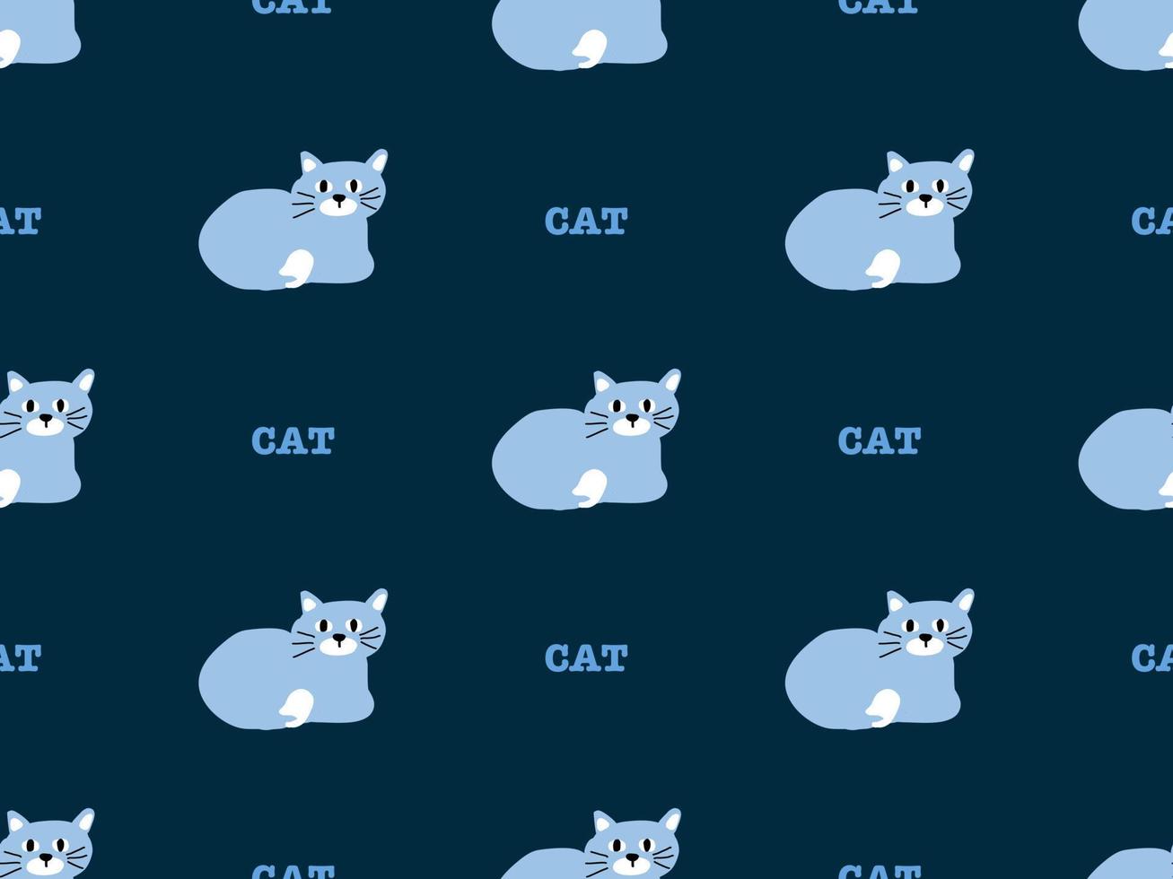 Cat cartoon character seamless pattern on blue background. vector