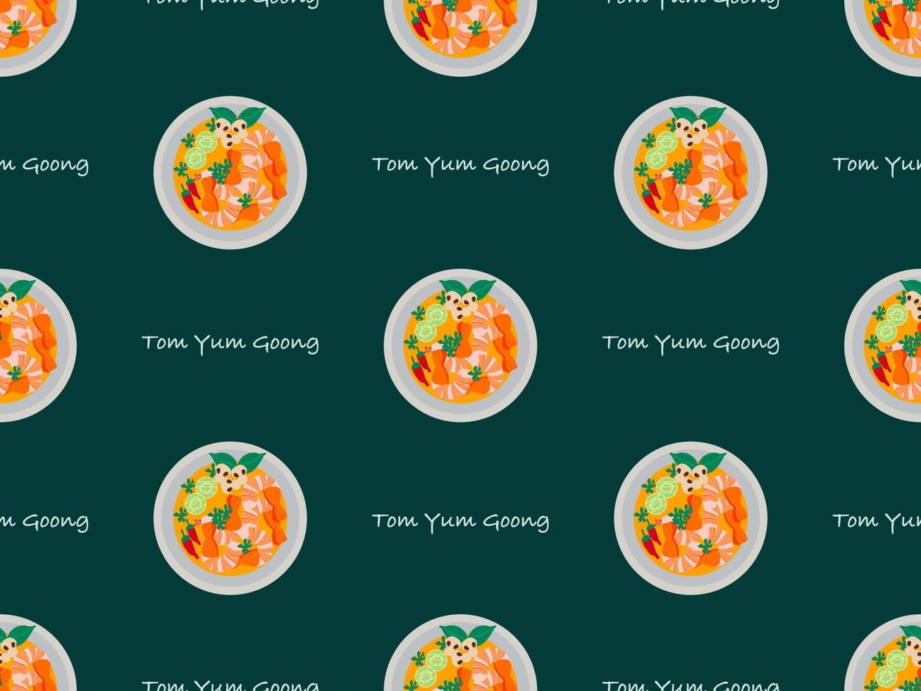 Tom yum goong cartoon character seamless pattern on green background. vector