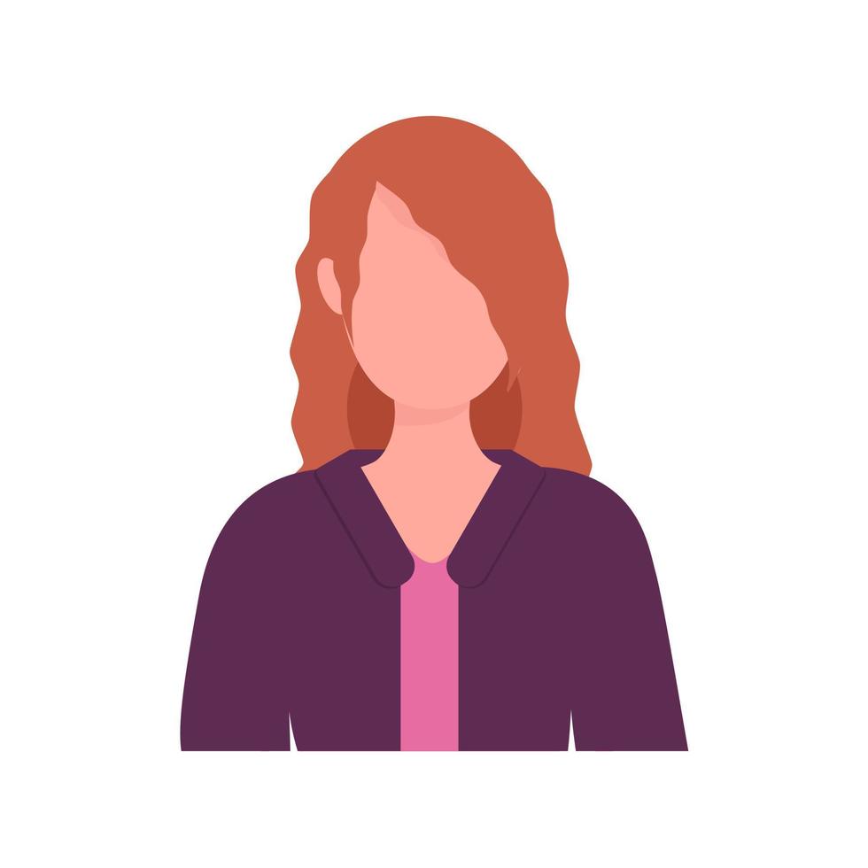 Portrait of young girl with long red curly hair, isolated on white background. Portrait of woman without face. Avatar for social network, mobile app vector