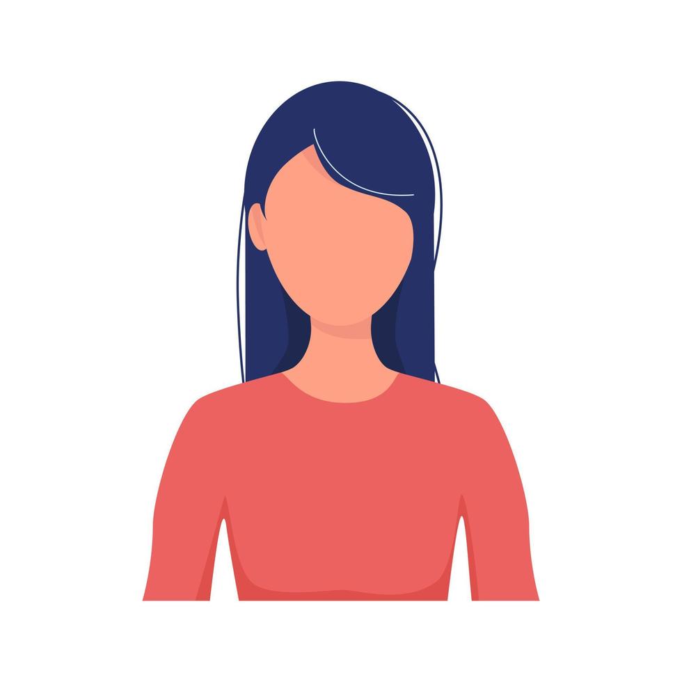 Portrait of girl with beautiful long hair, isolated on white background. Portrait of young woman without face. Avatar for social network, mobile app. Minimalist vector