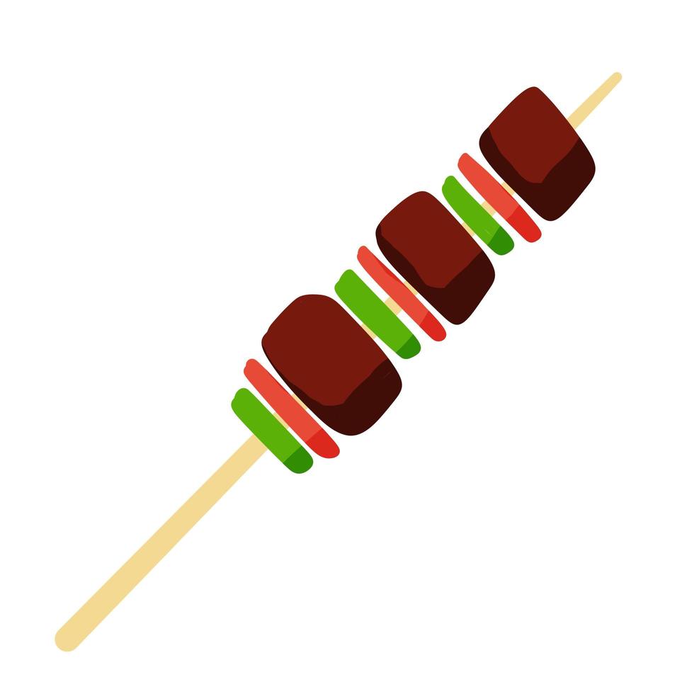 Shish Kebab Meat with vegetables on a stick or skewer. Grilled pork Barbecue vector