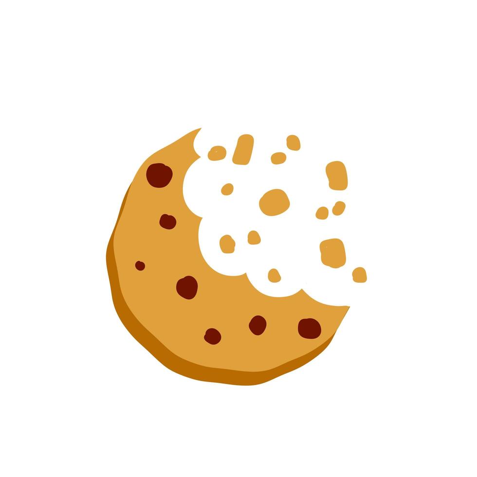 Bite of dessert. Bread crumbs. Chocolate sweetness. Flat cartoon illustration vector