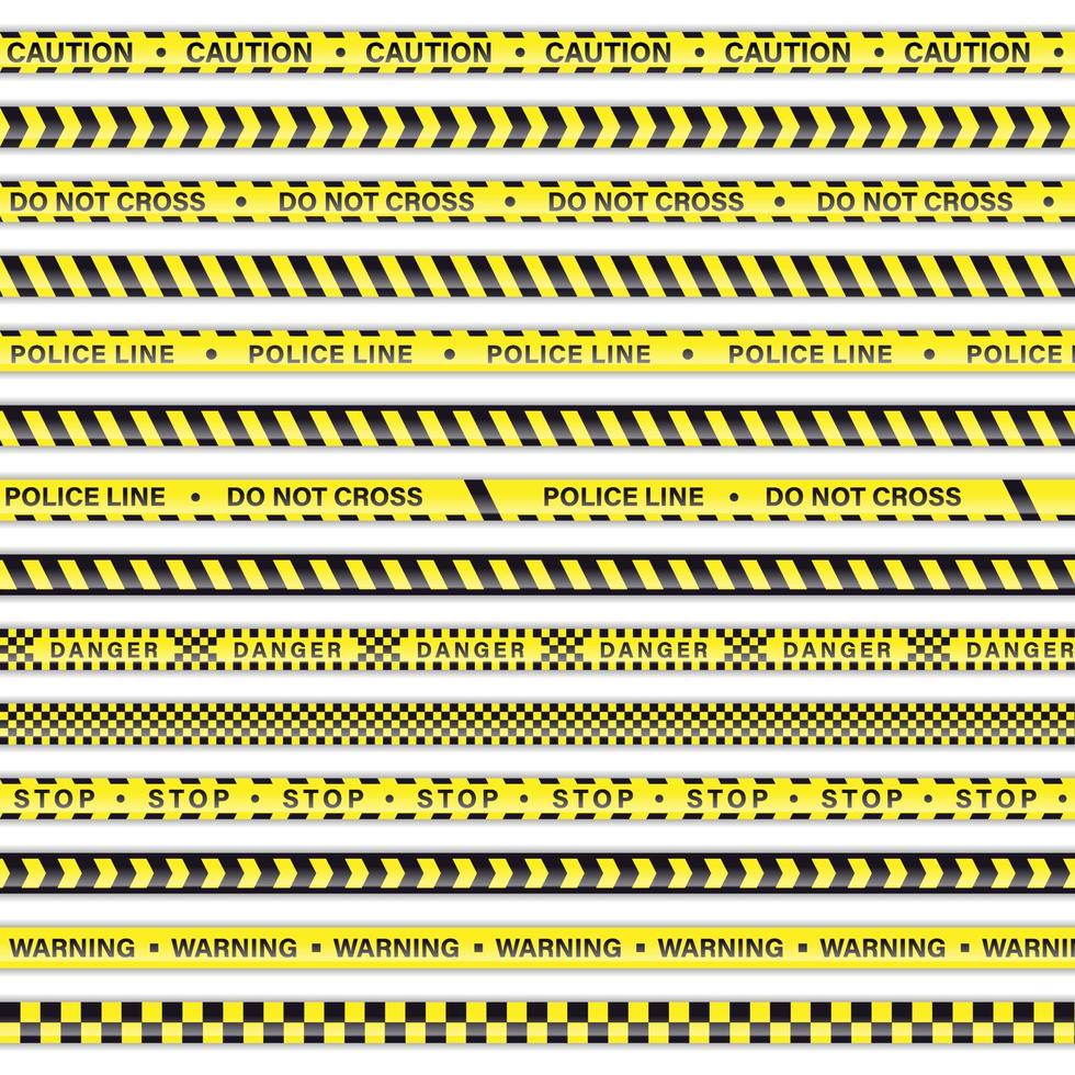 línea de policía cinta amarilla. precaución, no cruzar, peligro, detener, advertencia, acceso denegado, sanción, prohibido vector