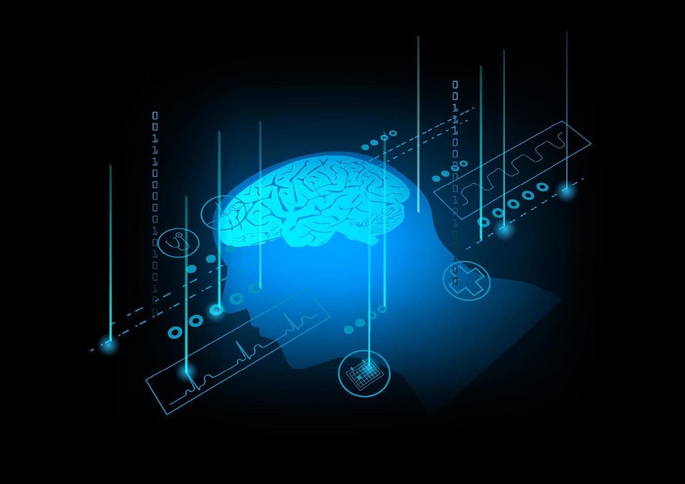 ilustración del cerebro humano en el fondo de la tecnología vector
