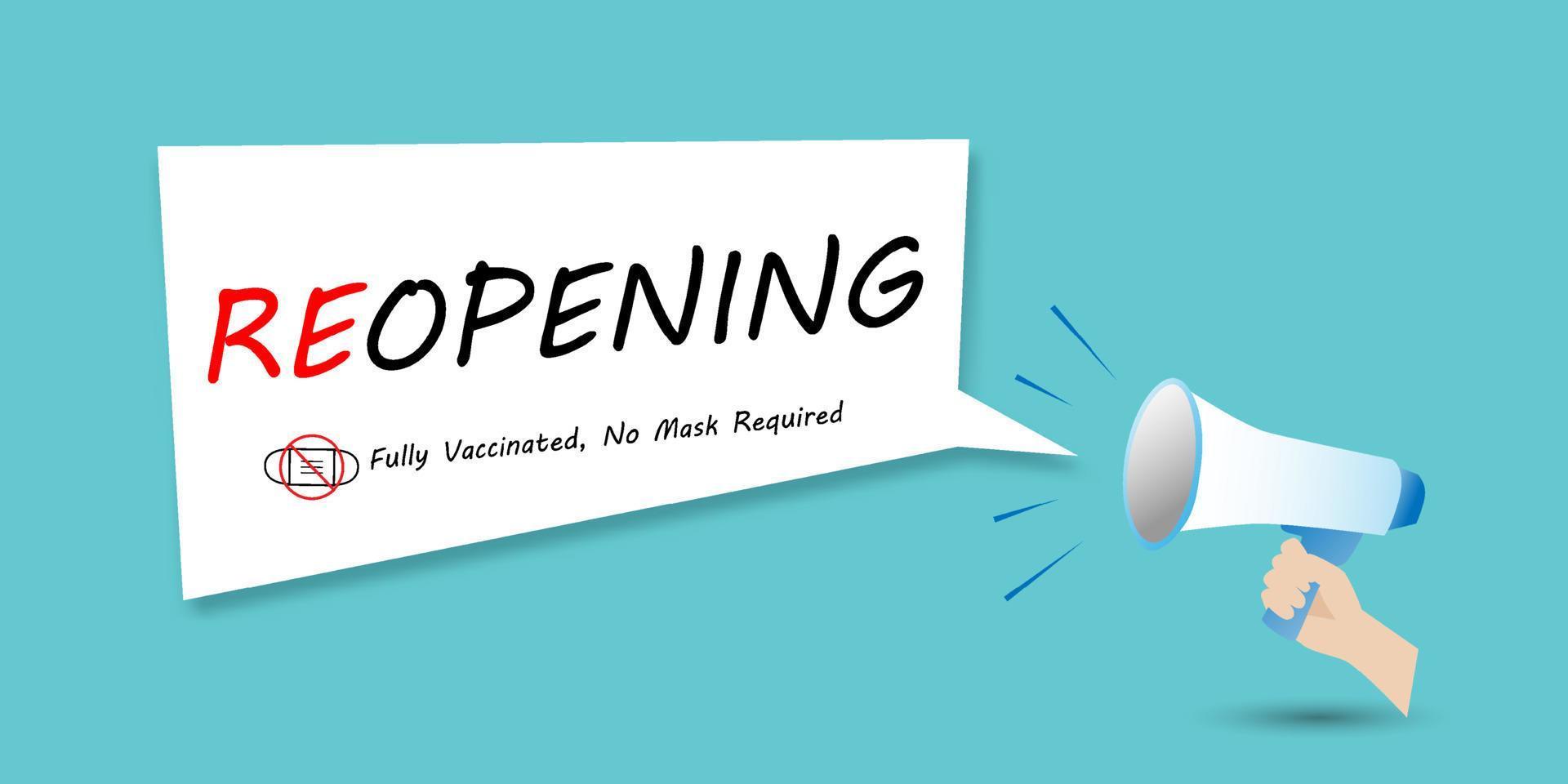Reopening sign. face mask not required for vaccinated people. vector
