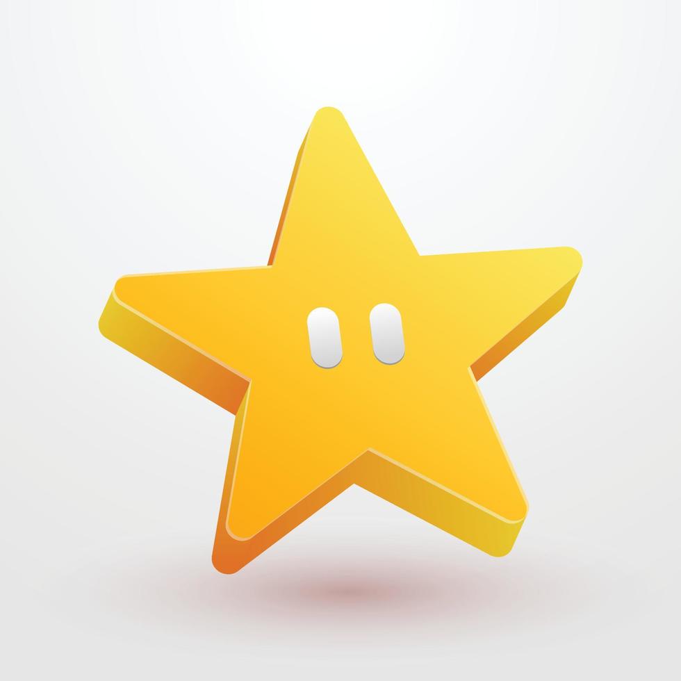 Cute 3d star cartoon style golden vector icon