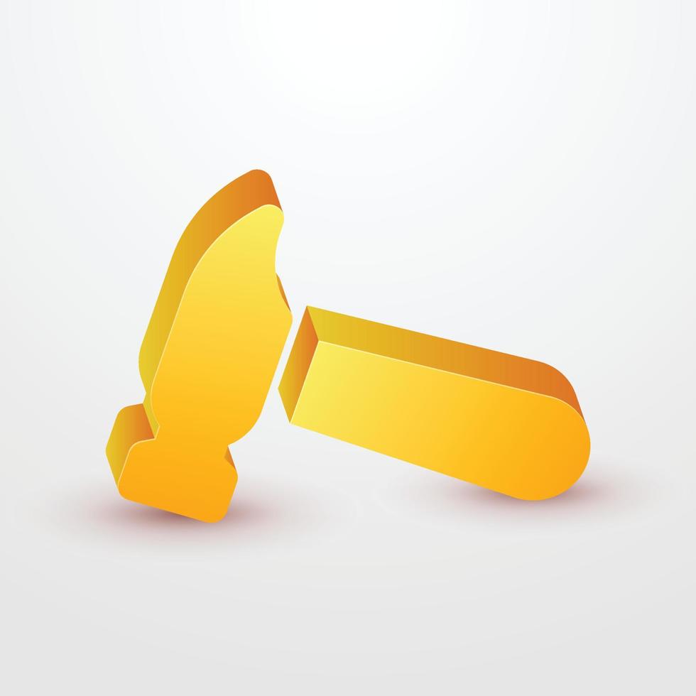 3D golden hammer the craft tool golden gradient vector icon