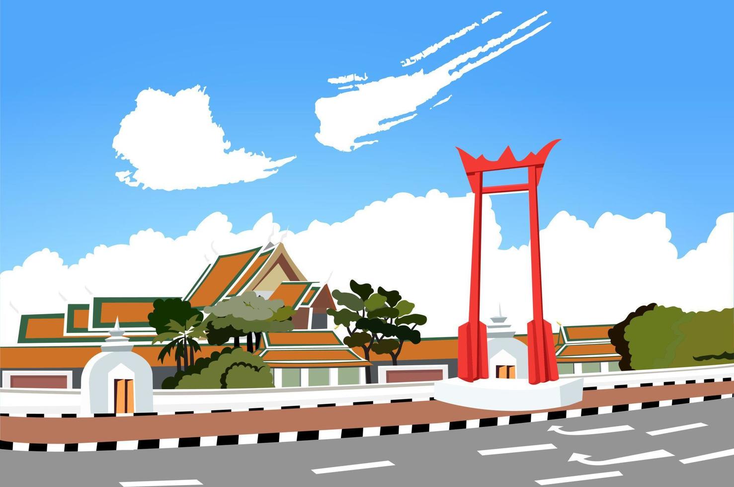 Colorful of PHRAM GIANT SWING SAO CHING CHA and Wat Suthat Thepwararam WAT SUTHAT TEMPLE Bangkok thailand vector