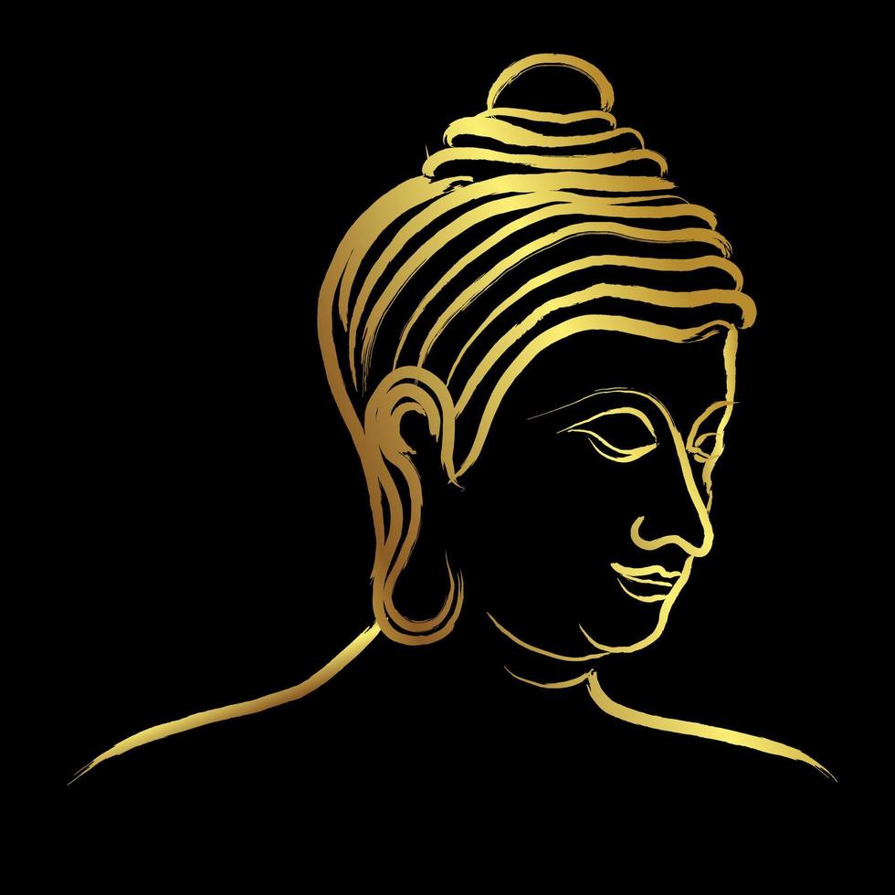 Face of golden buddha head with golden border element .Golden Brush stroke painting illustration design vector