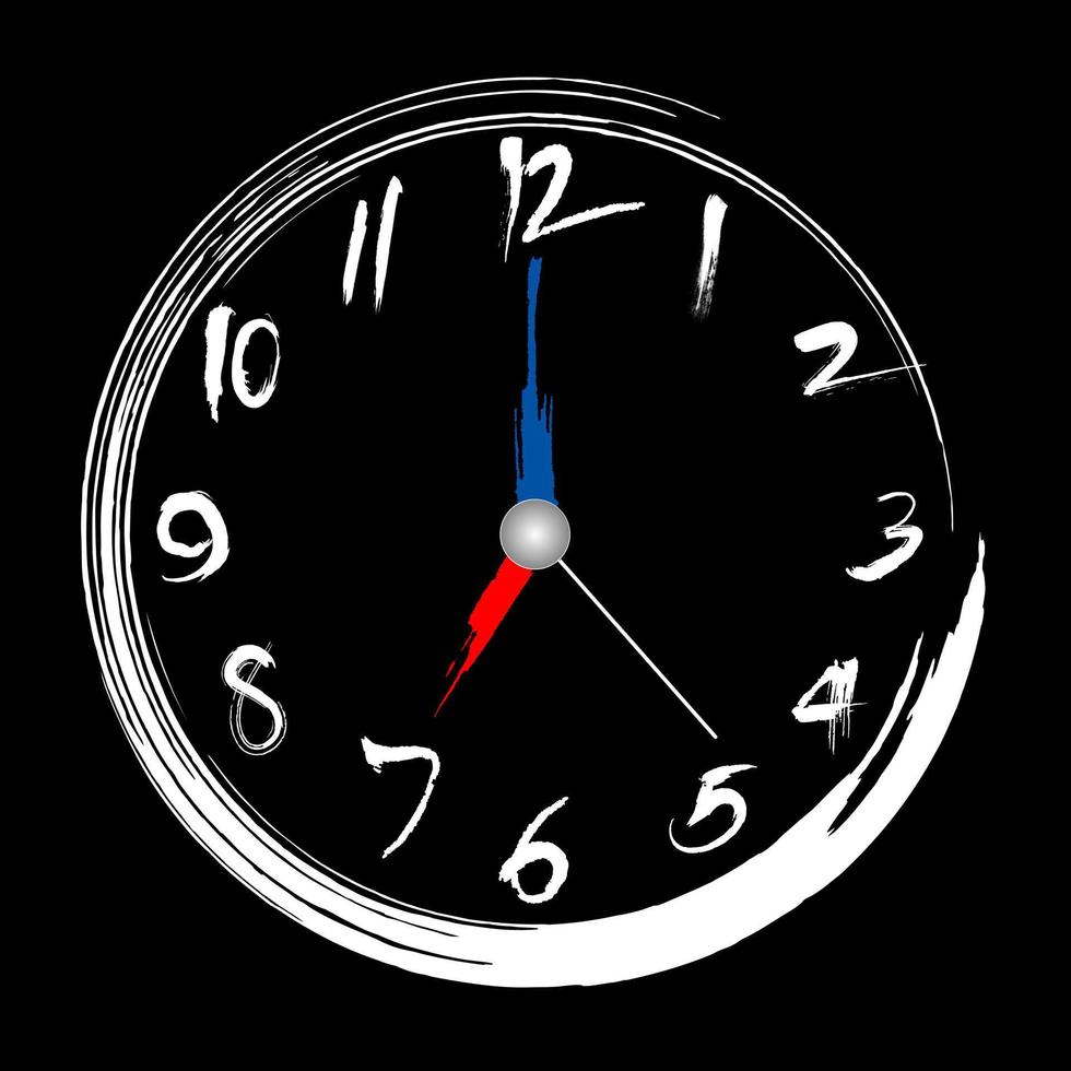 Brush stroke clock 7 o clock illustration painting brush design vector