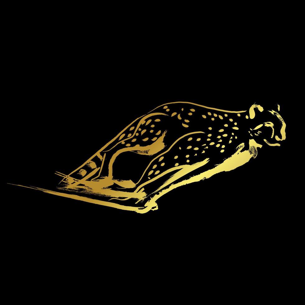 guepardo, trazo de pincel de pintura dorada sobre fondo negro vector