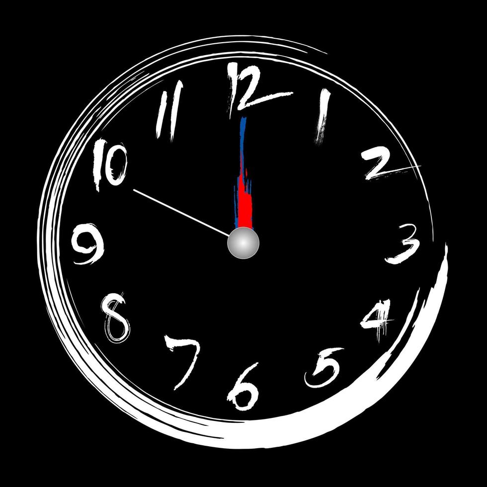 Brush stroke clock, 12 o'clock or noon or midnight illustration painting brush design vector