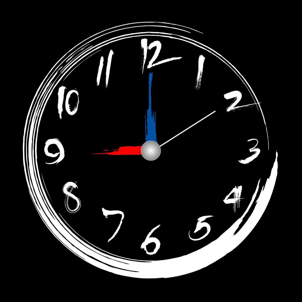 Brush stroke clock, 9 o'clock illustration painting brush design vector