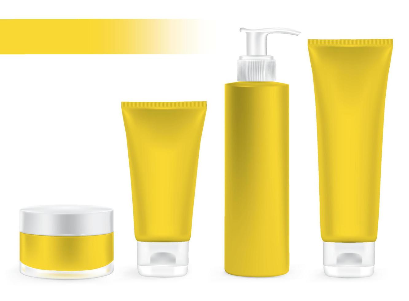 envases de embalaje de color amarillo, paquete de crema, conjunto de productos de belleza. vector