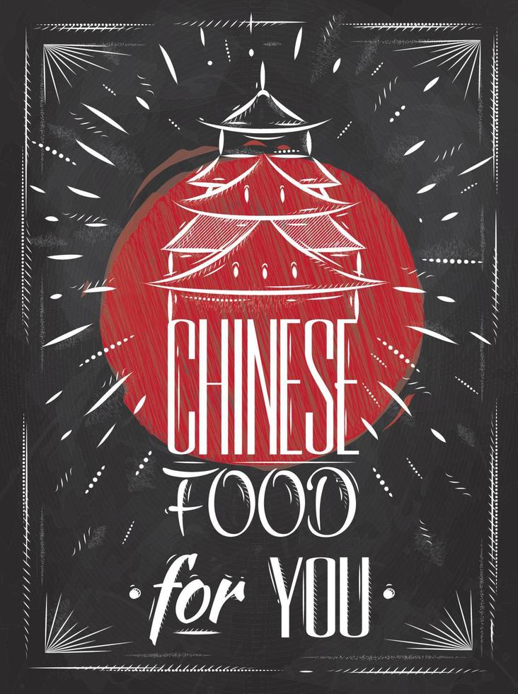 cartel de comida china en casa de letras de estilo retro, dibujo estilizado con tiza en la pizarra vector