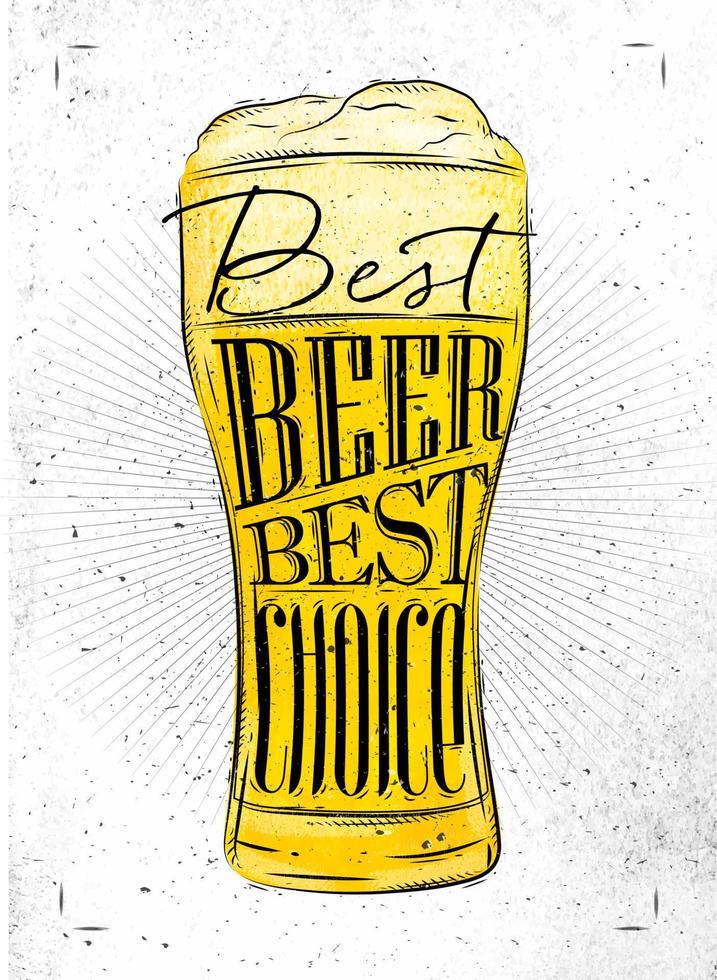 Poster beer glass lettering best beer best choice drawing in vintage style with coal on paper background vector