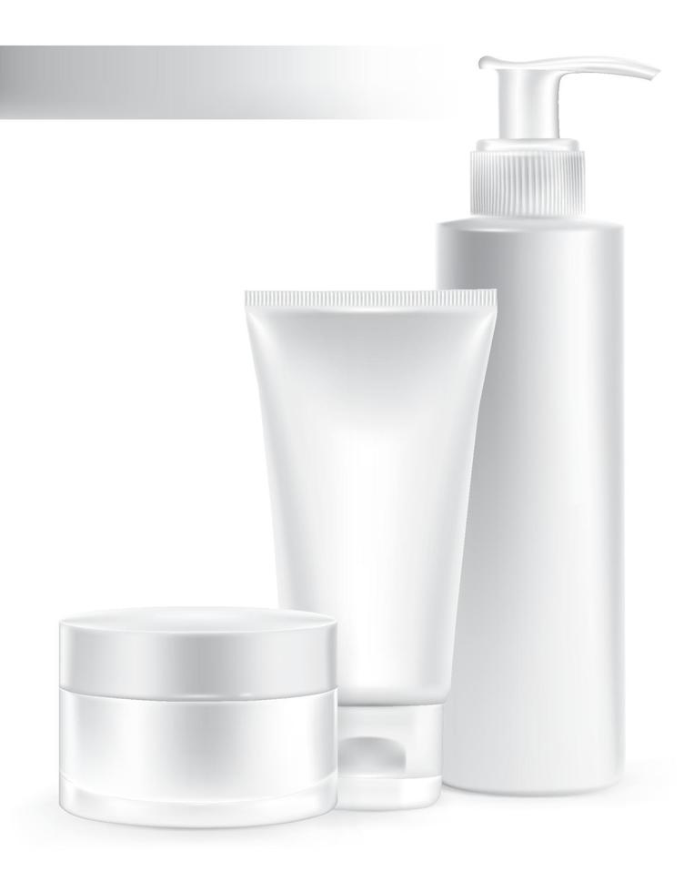 Composition of packaging containers white color, cream, beauty products set. vector