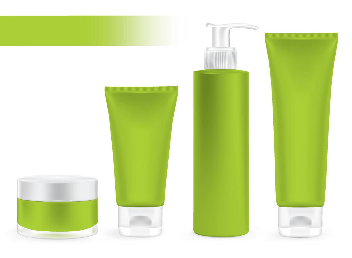 Packaging containers green color, package cream, Beauty products set. vector