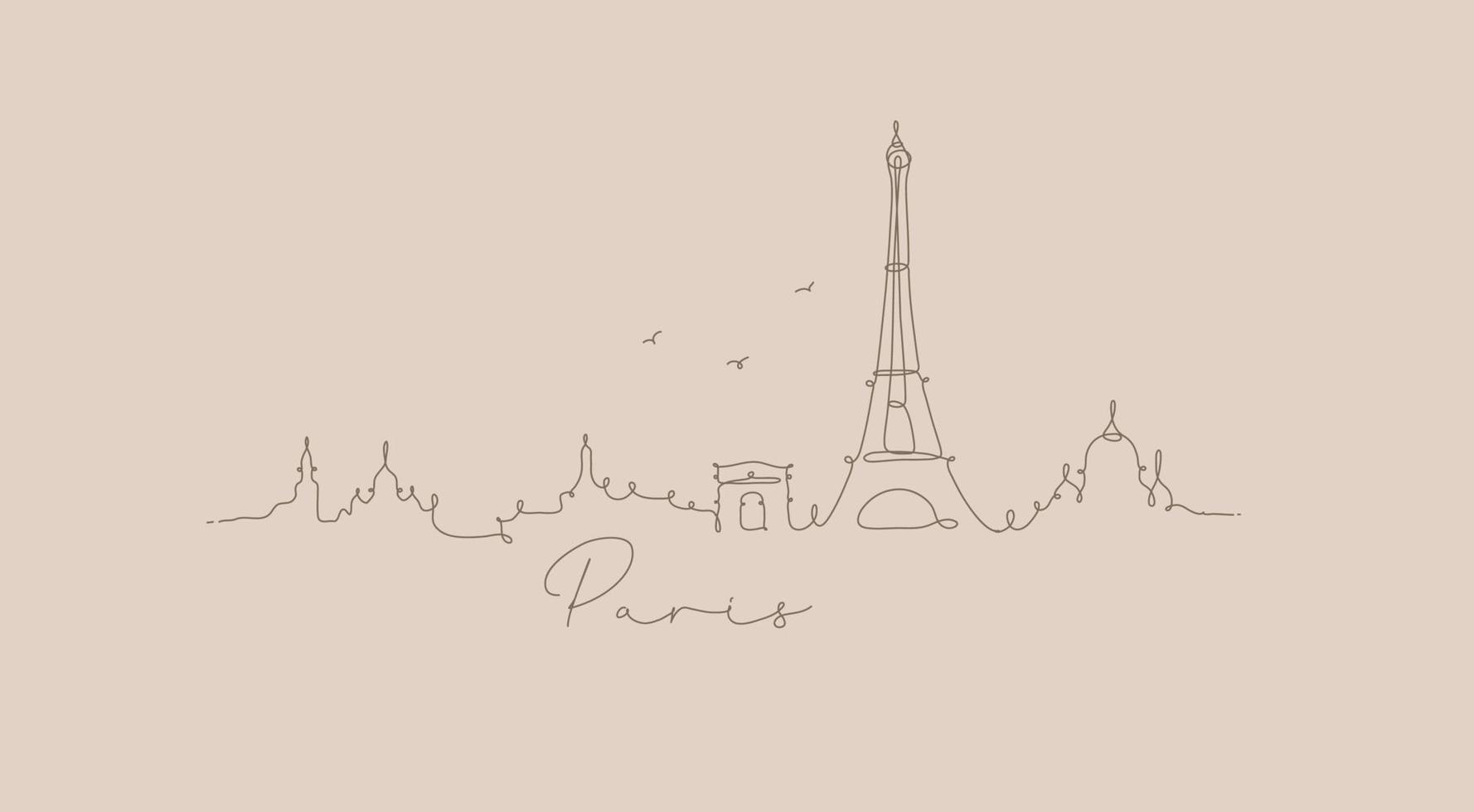 City silhouette paris in pen line style drawing with brown lines on beige background vector
