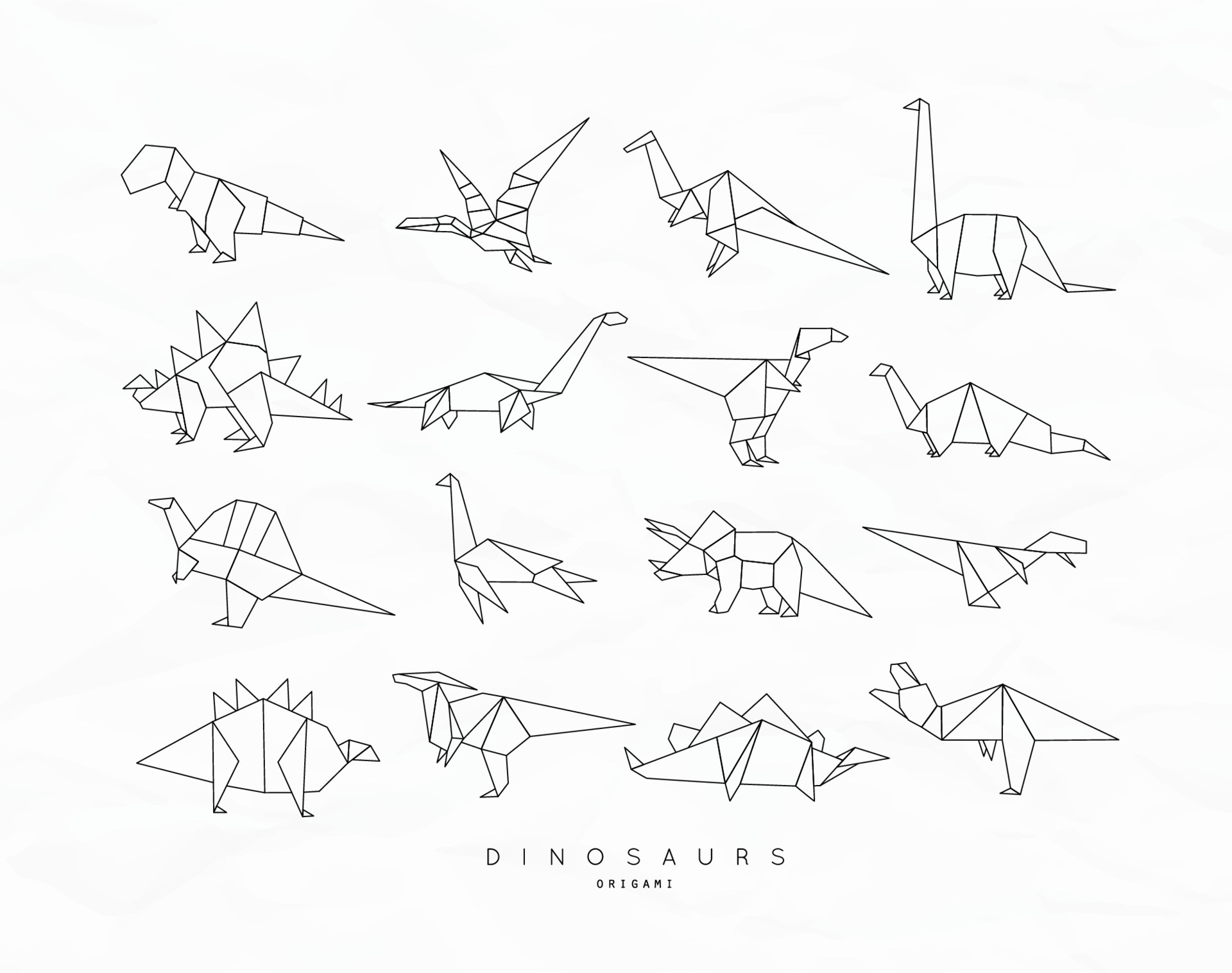 Set of dinosaurs in flat origami style tyrannosaurus, pterodactyl, barosaurus, stegosaurus, deinonychus, euoplocephalus, triceratops brachiosaurus drawing with black lines on white background 7526092 Vector Art at Vecteezy Set of dinosaurs in flat origami style tyrannosaurus, pterodactyl, barosaurus, stegosaurus, deinonychus, euoplocephalus, triceratops brachiosaurus drawing with black lines on white background 7526092 Vector Art at Vecteezy