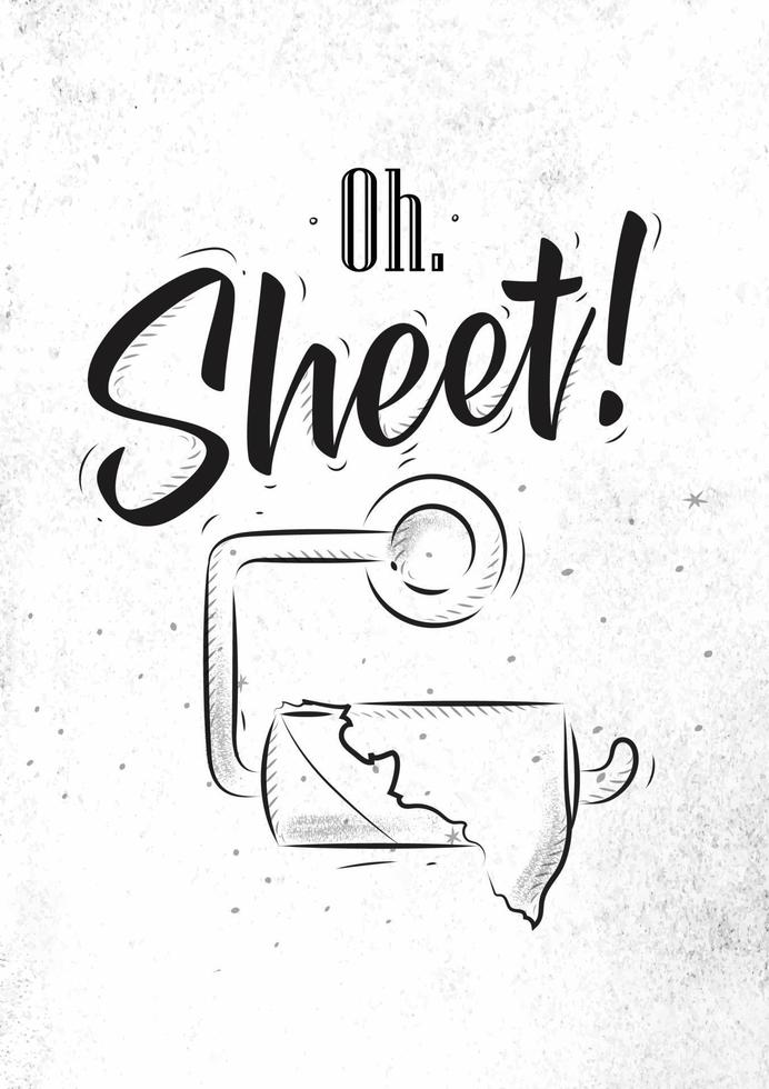 Toilet finish paper in retro style lettering oh sheet drawing on dirty paper background. vector