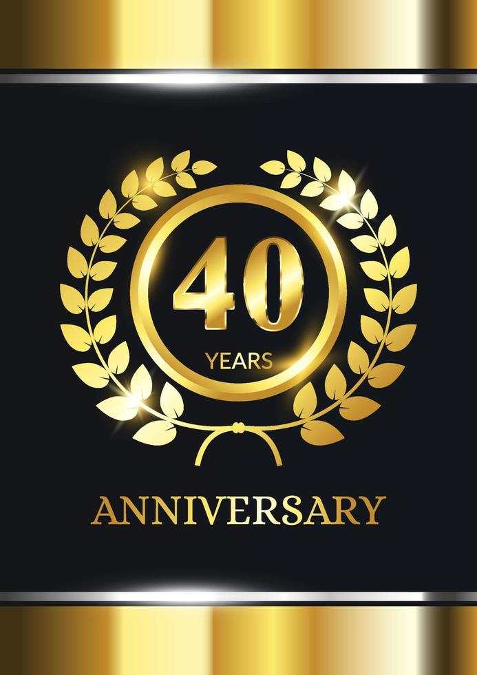 40 years anniversary celebration. Luxury celebration template with golden decoration on black background. Elegant vector template for invitation card, celebration, greeting cards and other.