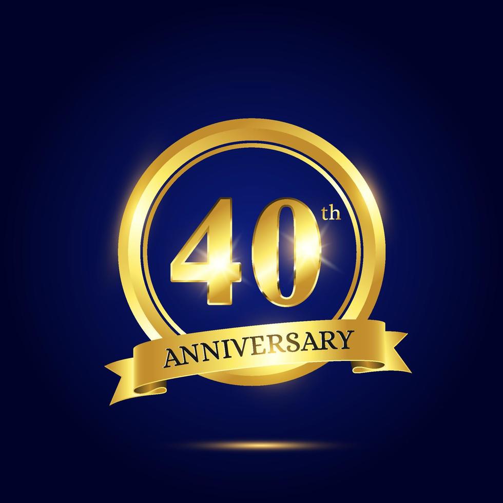 40th anniversary celebration. Luxury celebration template with golden circle and ribbon on dark blue background. Elegant vector template for invitation card, celebration, greeting cards and other.