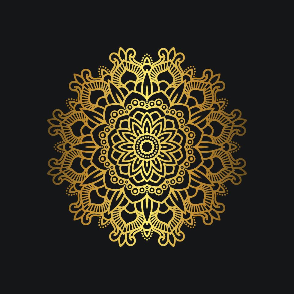 diseño de mandala de lujo con color dorado. ornamento floral dorado de lujo sobre fondo negro. adecuado para recursos gráficos, invitación de boda, tarjeta de visita, papel tapiz. vector