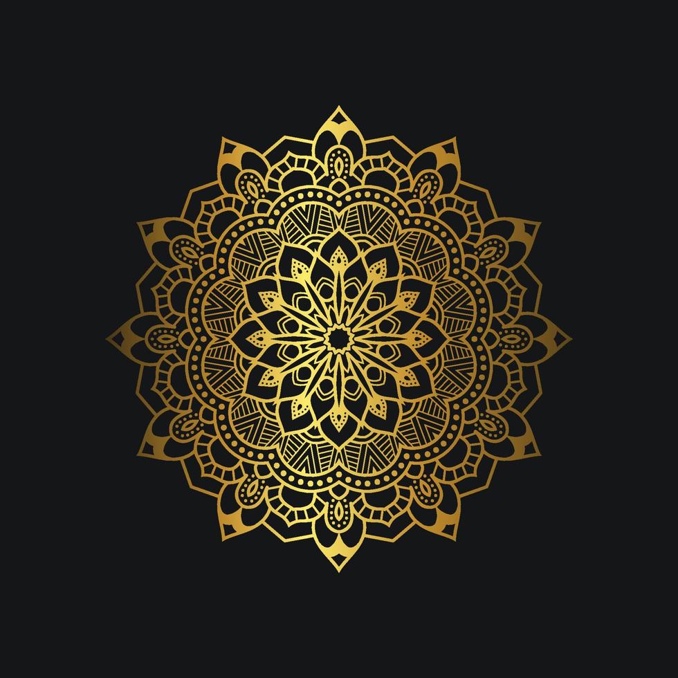 Luxury mandala design with golden color. Deluxe golden floral ornament on black background. Suitable for graphic resources, wedding invitation, business card, wallpaper. vector