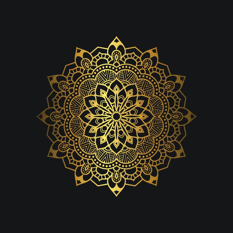 diseño de mandala de lujo con color dorado. ornamento floral dorado de lujo sobre fondo negro. adecuado para recursos gráficos, invitación de boda, tarjeta de visita, papel tapiz. vector