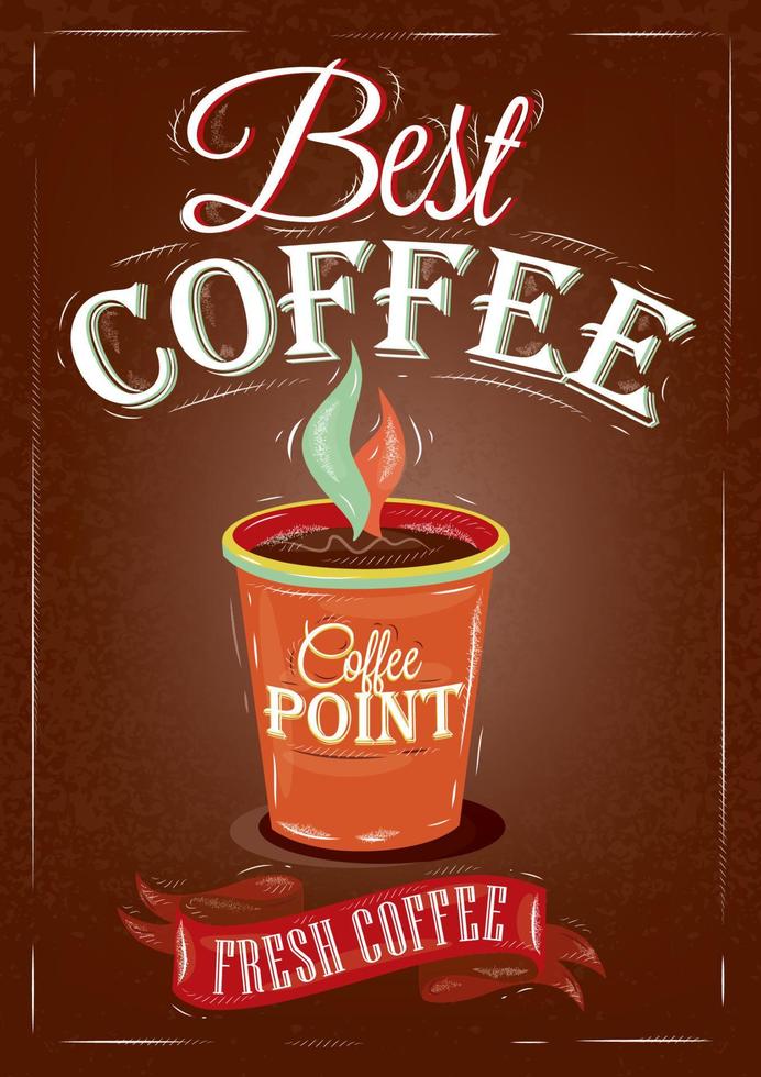 Retro poster in vintage style with drawing cup of coffee and lettering best coffee, on a brown background. vector