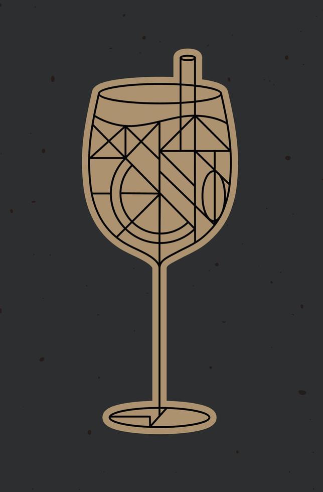 art deco cóctel spritz dibujo en estilo de línea sobre fondo oscuro vector