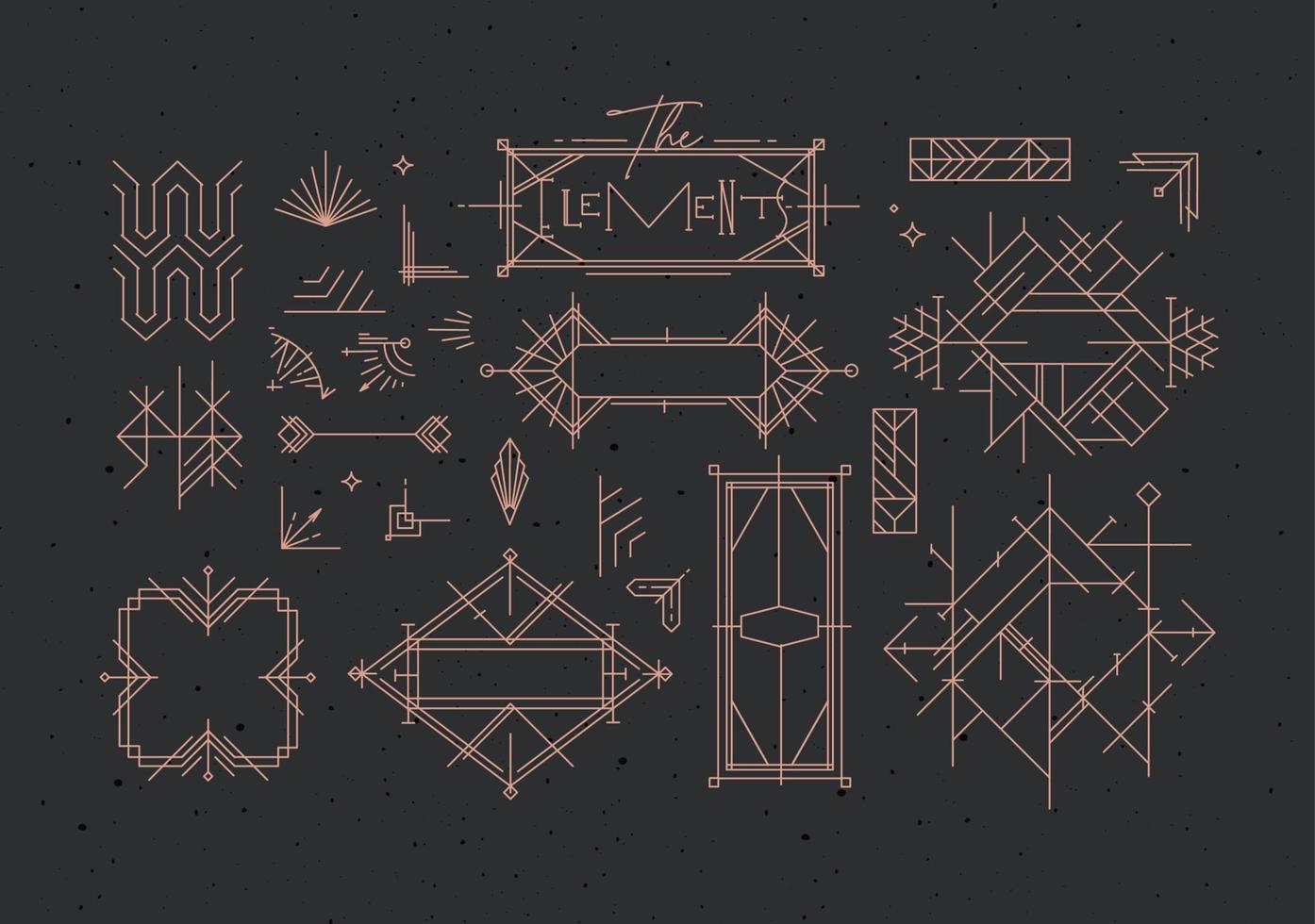 Art deco vintage design elements drawing in line style on dark background vector