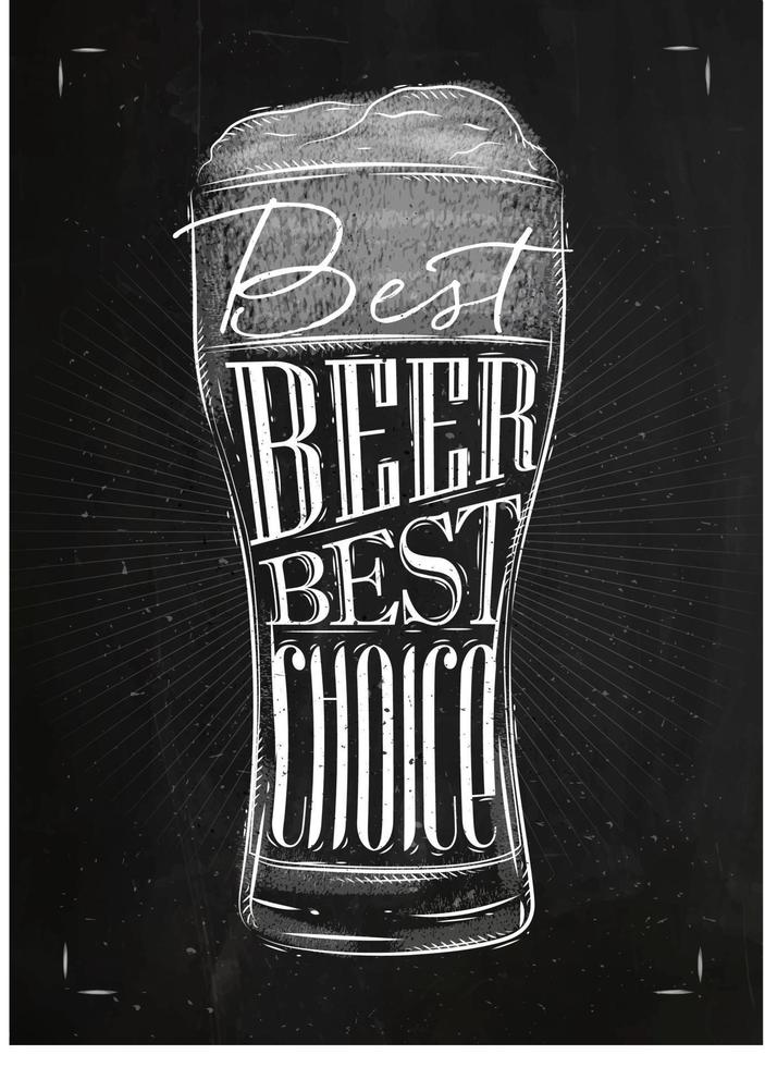 Poster beer glass lettering best beer best choice drawing in vintage style with chalk on chalkboard background vector