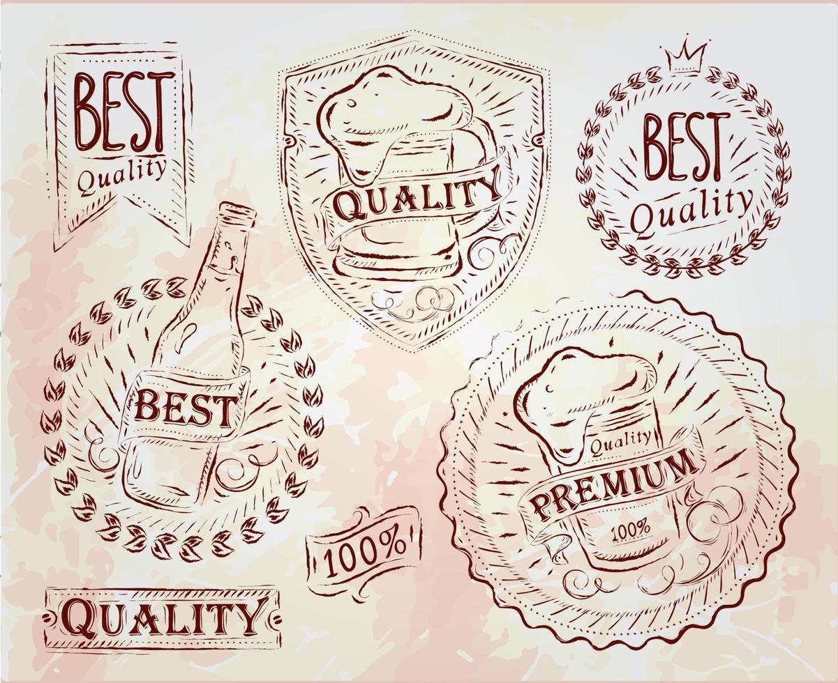 Vintage print design elements on the subject of beer quality stylized under a chalk drawing on the theme of beer on a brown background vector