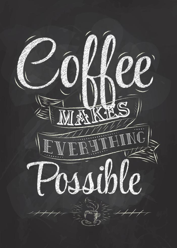 Poster lettering coffee makes everything possible stylized inscription chalk. vector