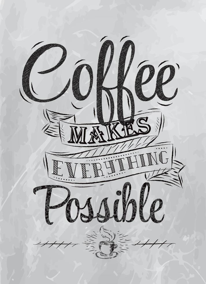 Poster lettering coffee makes everything possible stylized inscription coal. vector