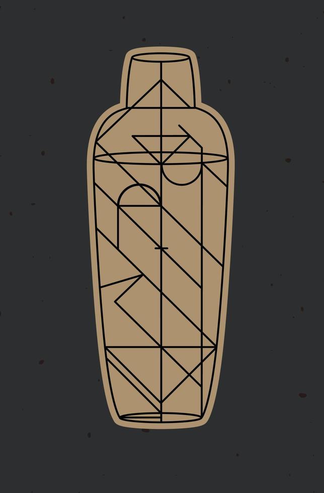 Art deco cocktail shaker drawing in line style on dark background vector
