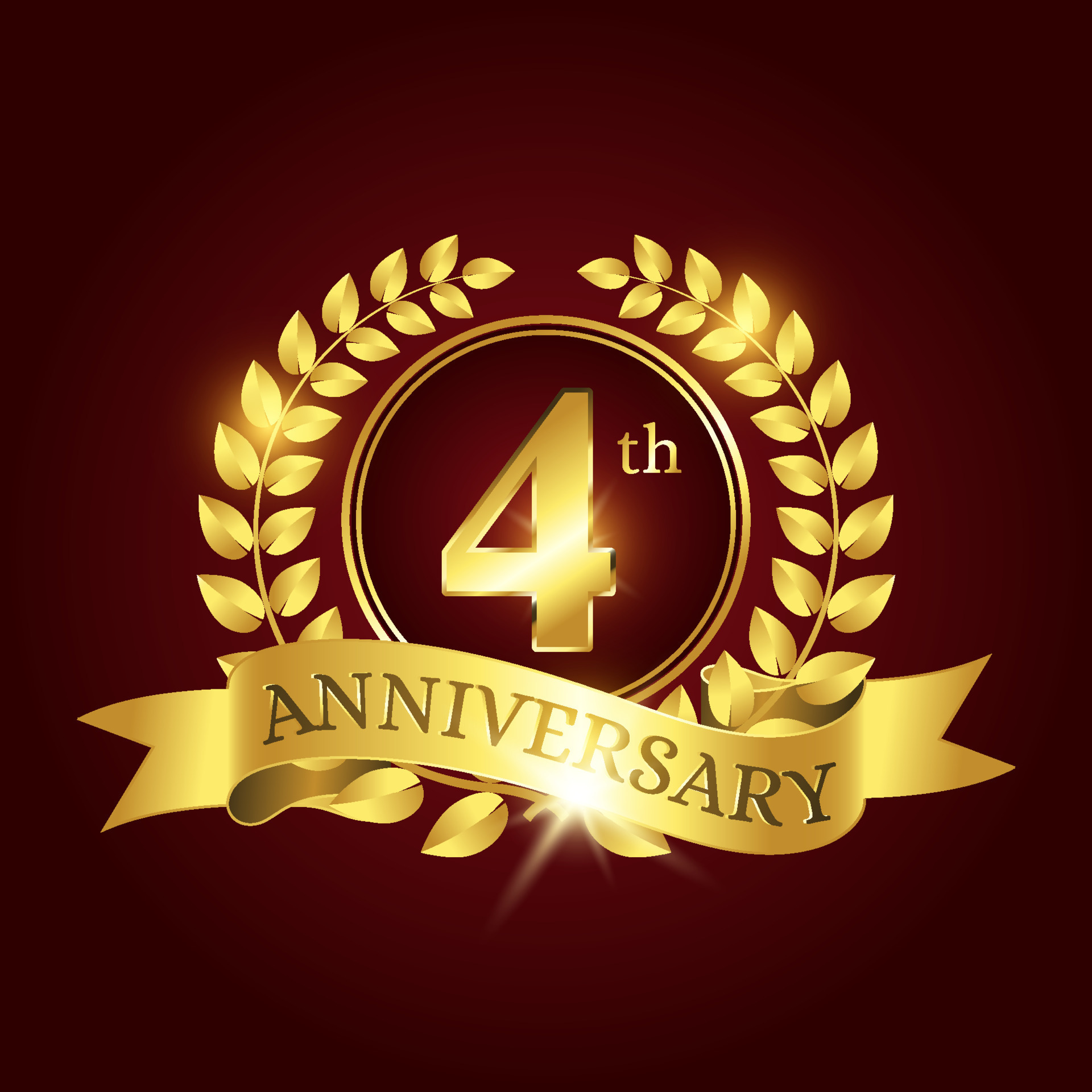 4th anniversary celebration. Luxury celebration template with golden ...