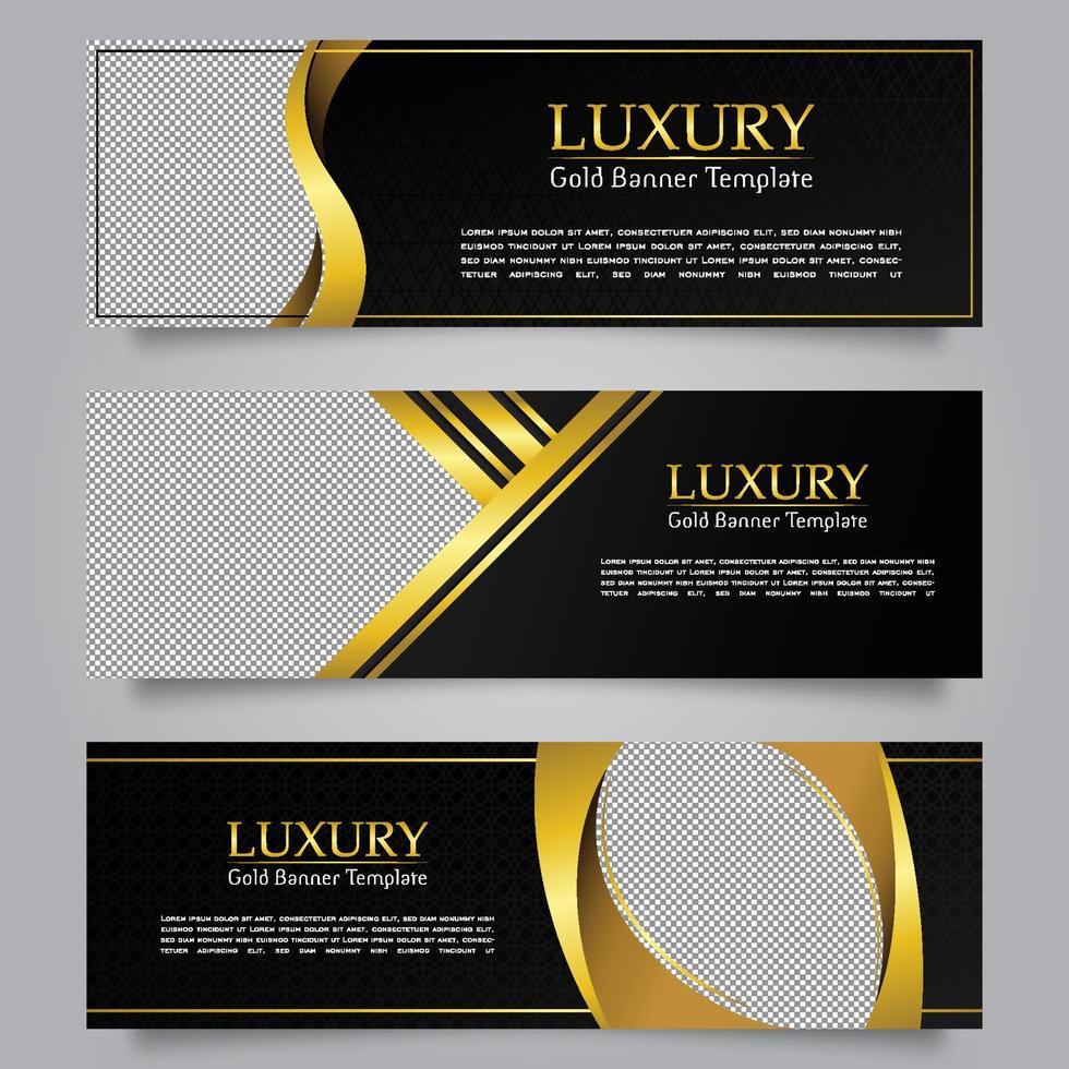 colección de plantillas de diseño de banner modernas de lujo. plantilla de banner dorado con espacio en blanco para fotos vector