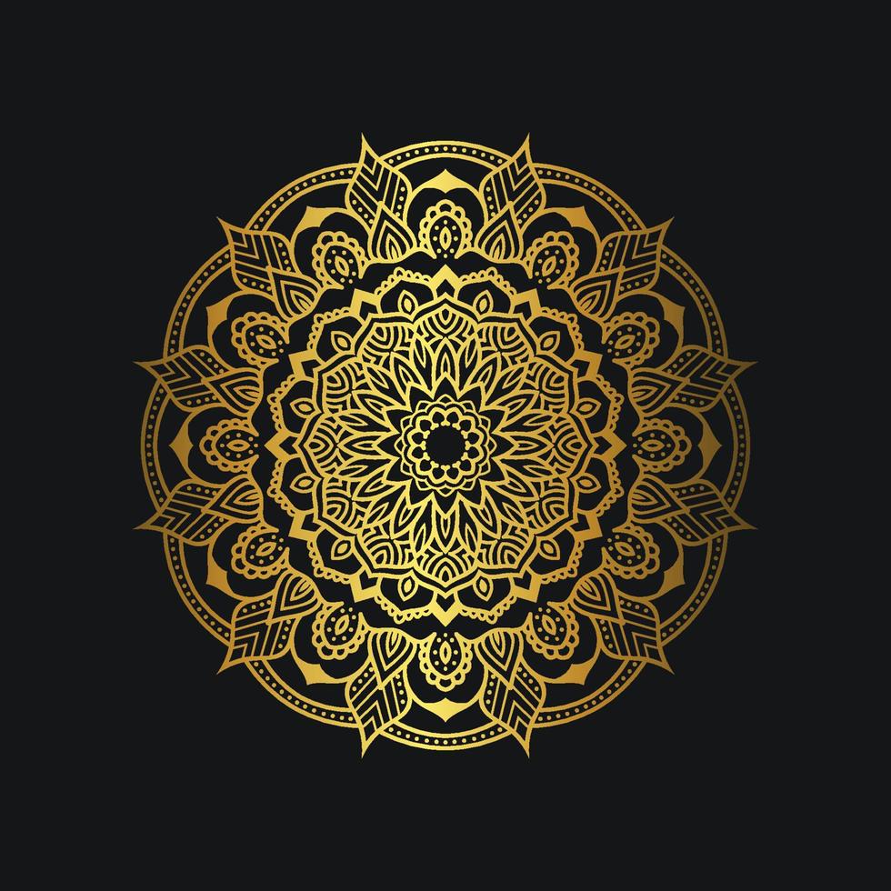 Luxury mandala design with golden color. Deluxe golden floral ornament on black background. Suitable for graphic resources, wedding invitation, business card, wallpaper. vector