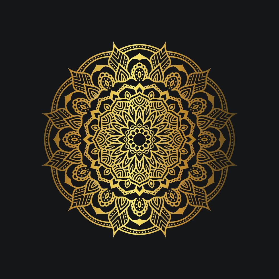 diseño de mandala de lujo con color dorado. ornamento floral dorado de lujo sobre fondo negro. adecuado para recursos gráficos, invitación de boda, tarjeta de visita, papel tapiz. vector