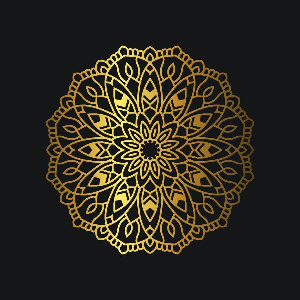 Luxury mandala design with golden color. Deluxe golden floral ornament on black background. Suitable for graphic resources, wedding invitation, business card, wallpaper. vector