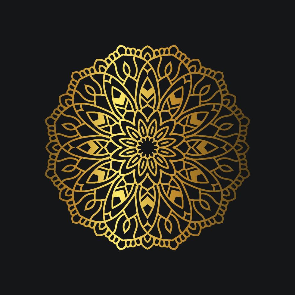 Luxury mandala design with golden color. Deluxe golden floral ornament on black background. Suitable for graphic resources, wedding invitation, business card, wallpaper. vector